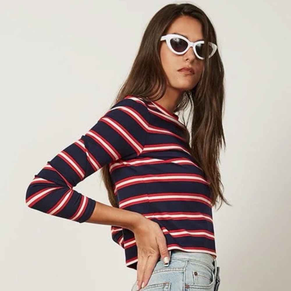 Halogen Navy Red‎ & White Stripe Stretchy Long Sleeve Crewneck SP